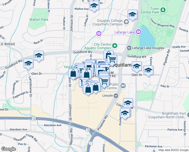 map of restaurants, bars, coffee shops, grocery stores, and more near 2968 Glen Drive in Coquitlam