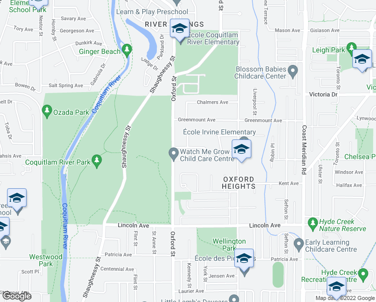 map of restaurants, bars, coffee shops, grocery stores, and more near 1858 Galer Way in Port Coquitlam