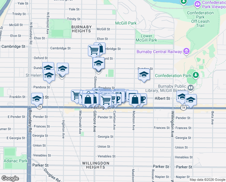 map of restaurants, bars, coffee shops, grocery stores, and more near 255 Carleton Avenue in Burnaby