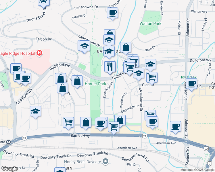 map of restaurants, bars, coffee shops, grocery stores, and more near 1140 Eagleridge Drive in Coquitlam