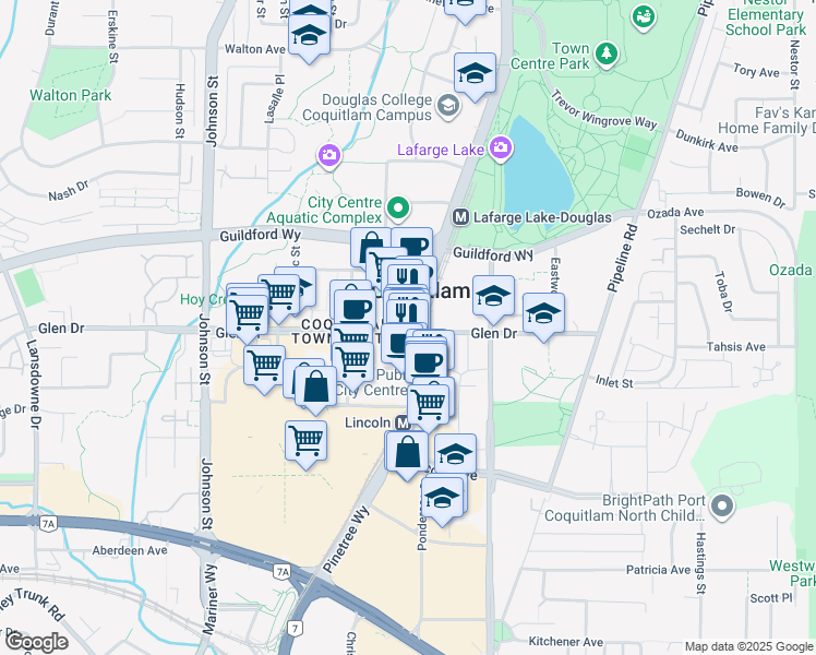 map of restaurants, bars, coffee shops, grocery stores, and more near in Coquitlam
