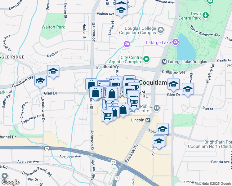 map of restaurants, bars, coffee shops, grocery stores, and more near in Coquitlam