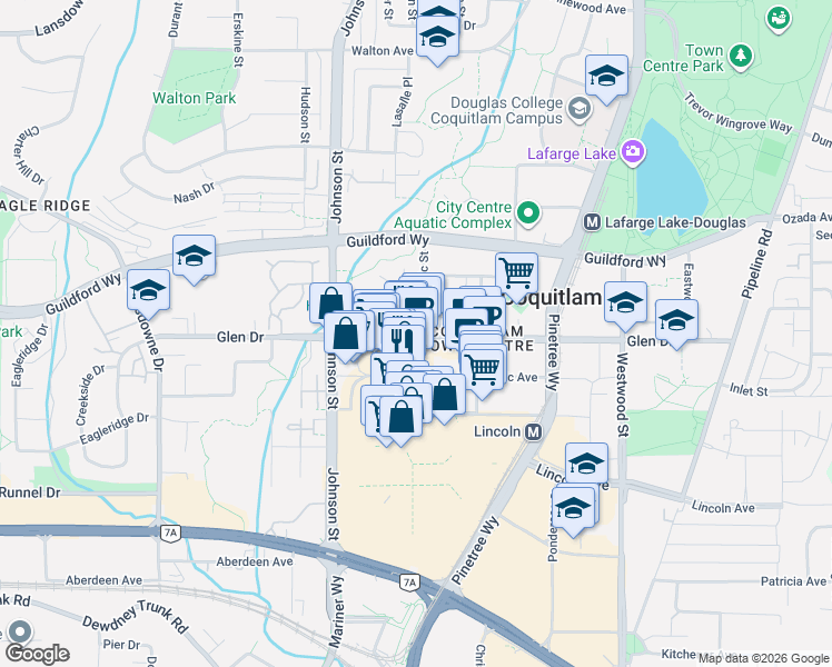 map of restaurants, bars, coffee shops, grocery stores, and more near 2957 Glen Drive in Vancouver