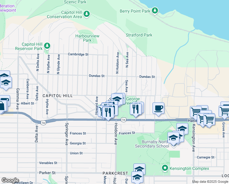map of restaurants, bars, coffee shops, grocery stores, and more near 151 Holdom Avenue in Burnaby