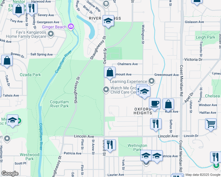 map of restaurants, bars, coffee shops, grocery stores, and more near 1861 Galer Way in Port Coquitlam