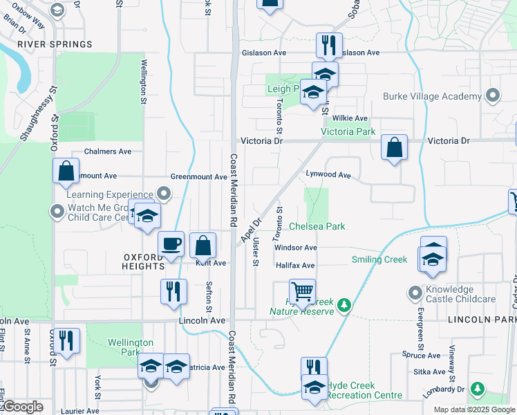 map of restaurants, bars, coffee shops, grocery stores, and more near 3924 Victoria Place in Port Coquitlam