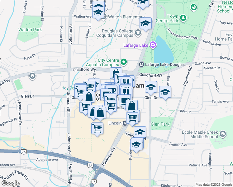 map of restaurants, bars, coffee shops, grocery stores, and more near 2979 Glen Drive in Coquitlam