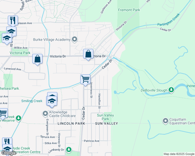map of restaurants, bars, coffee shops, grocery stores, and more near 3971 Hamilton Street in Port Coquitlam
