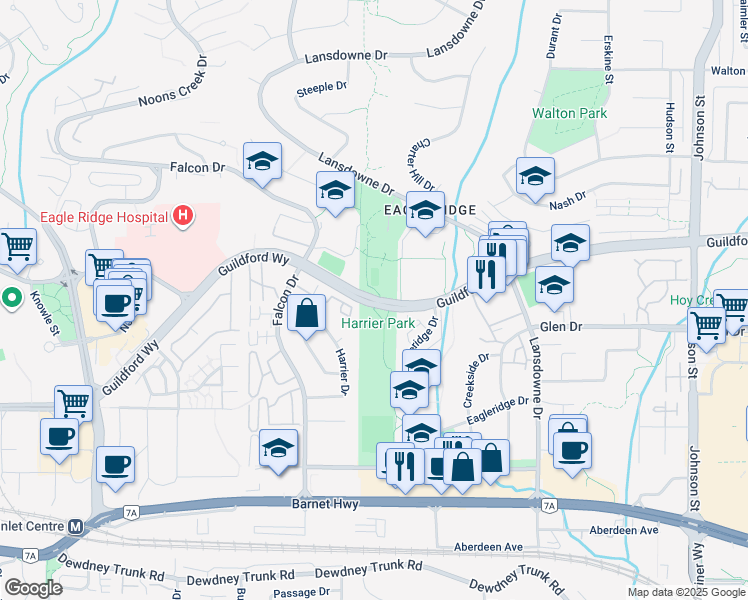 map of restaurants, bars, coffee shops, grocery stores, and more near 2573 Harrier Drive in Coquitlam