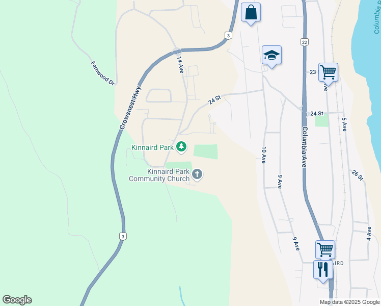 map of restaurants, bars, coffee shops, grocery stores, and more near 2501 14th Ave in Castlegar