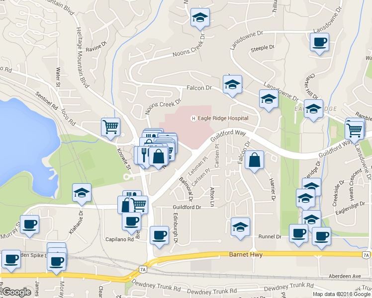 map of restaurants, bars, coffee shops, grocery stores, and more near in Port Moody