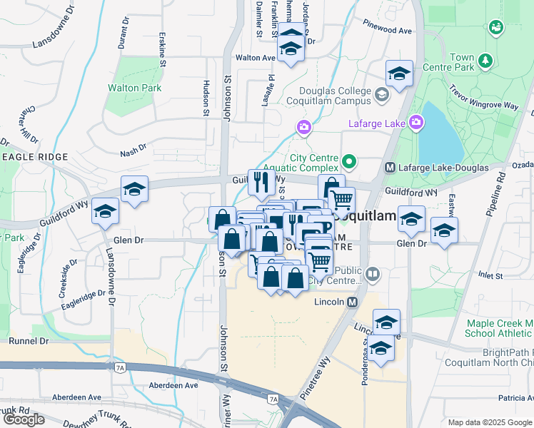 map of restaurants, bars, coffee shops, grocery stores, and more near 1190 Pacific Street in Coquitlam