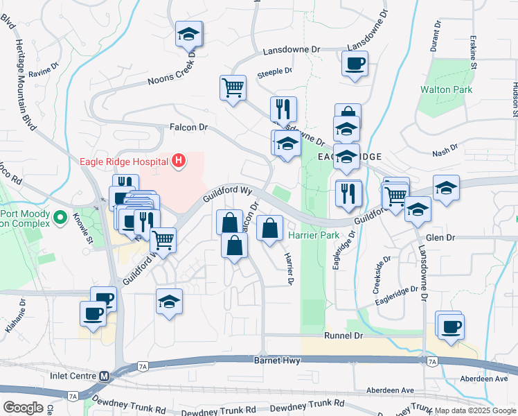 map of restaurants, bars, coffee shops, grocery stores, and more near in Coquitlam