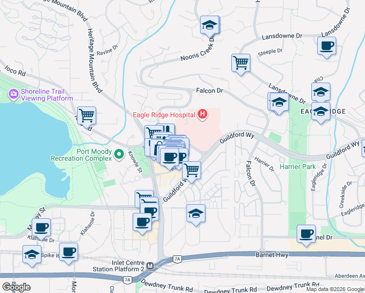 map of restaurants, bars, coffee shops, grocery stores, and more near 290 Newport Drive in Port Moody