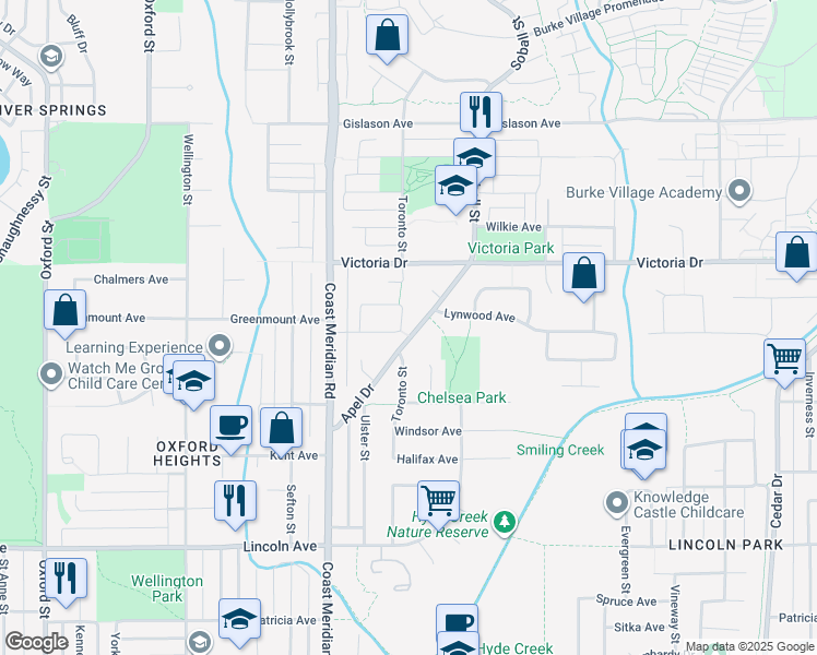map of restaurants, bars, coffee shops, grocery stores, and more near 1377 Apel Drive in Port Coquitlam