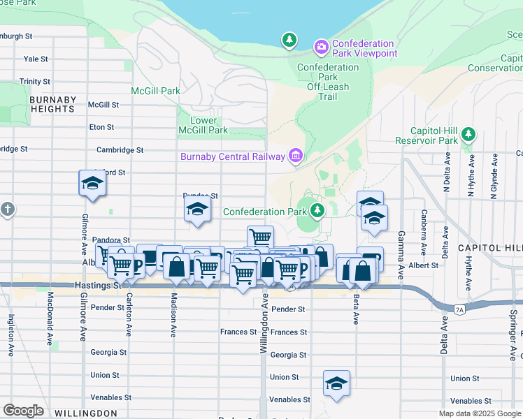 map of restaurants, bars, coffee shops, grocery stores, and more near in Burnaby