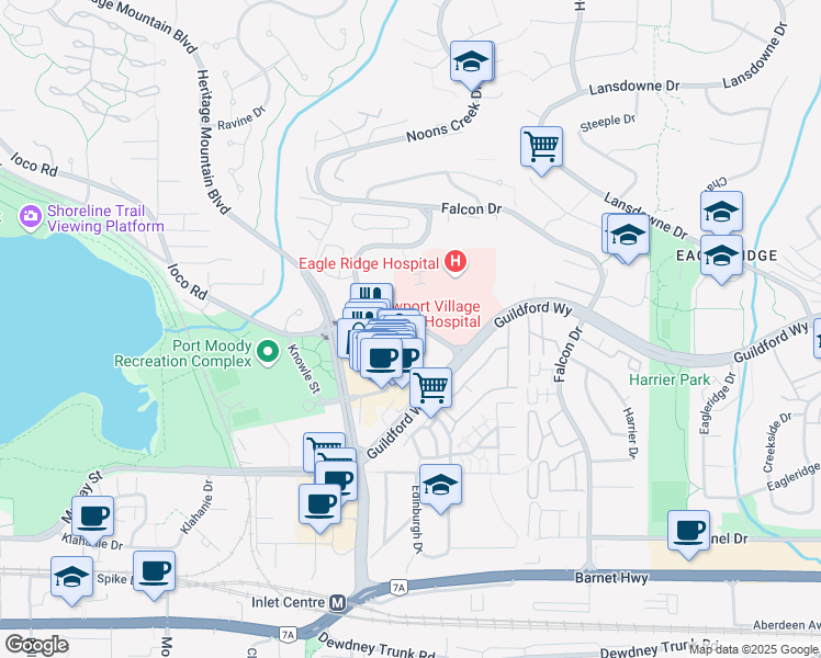 map of restaurants, bars, coffee shops, grocery stores, and more near 290 Newport Drive in Port Moody