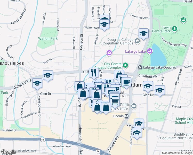 map of restaurants, bars, coffee shops, grocery stores, and more near 1200 Pacific Street in Coquitlam