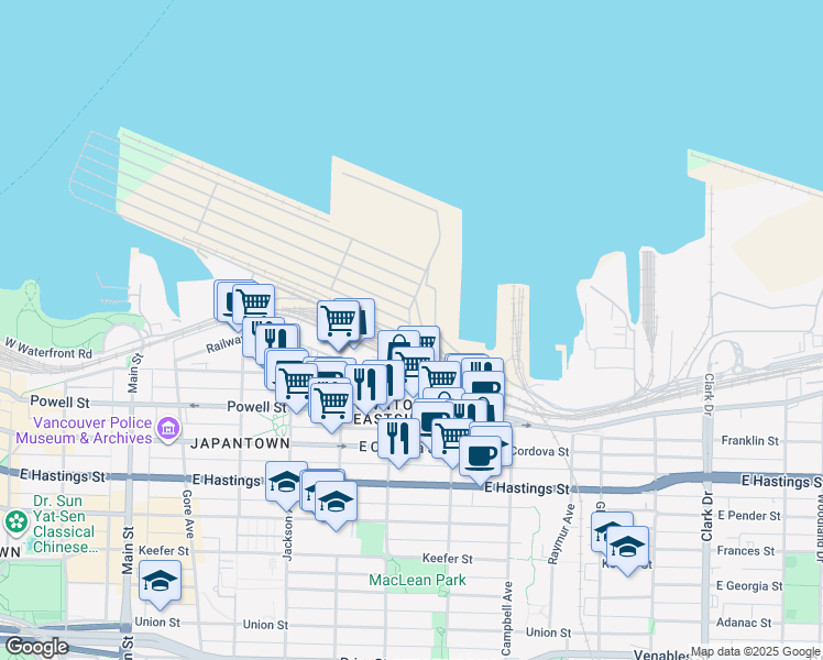 map of restaurants, bars, coffee shops, grocery stores, and more near 777 Centennial Road in Vancouver