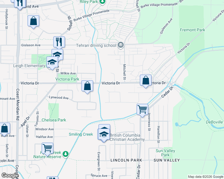 map of restaurants, bars, coffee shops, grocery stores, and more near 969 Mansfield Crescent in Port Coquitlam