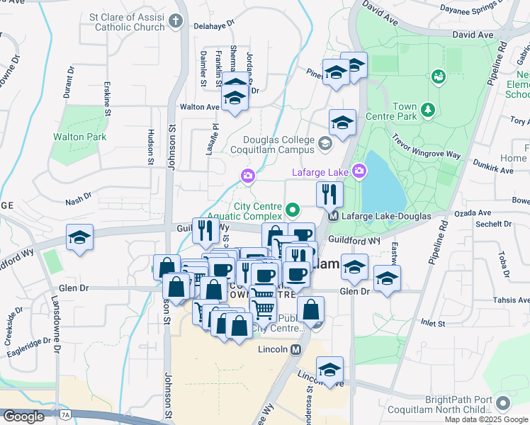 map of restaurants, bars, coffee shops, grocery stores, and more near 2970 Princess Crescent in Coquitlam