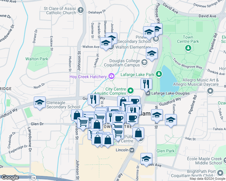 map of restaurants, bars, coffee shops, grocery stores, and more near 2970 Princess Crescent in Coquitlam