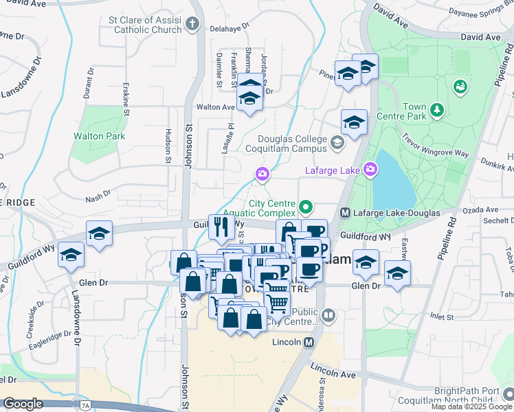 map of restaurants, bars, coffee shops, grocery stores, and more near 2960 Princess Crescent in Coquitlam