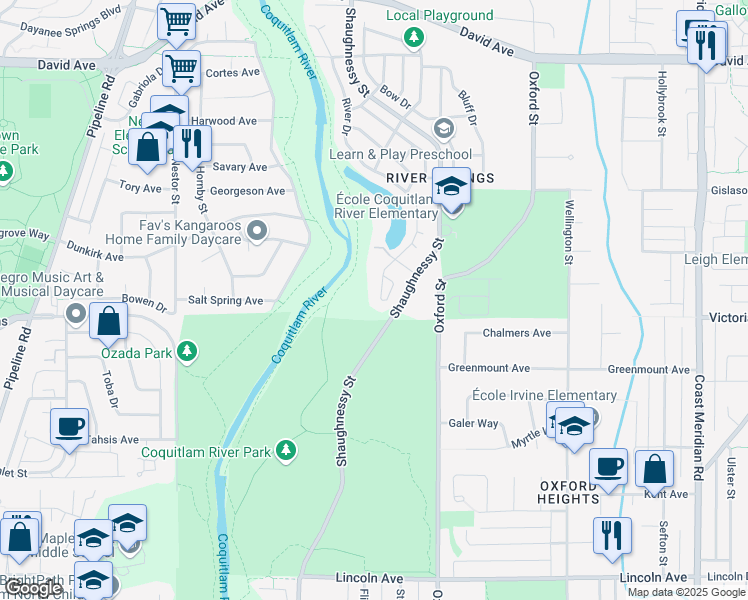 map of restaurants, bars, coffee shops, grocery stores, and more near 1181 Parkland Drive in Coquitlam