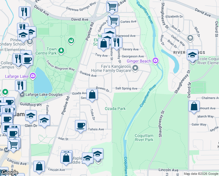 map of restaurants, bars, coffee shops, grocery stores, and more near 1204 Nestor Street in Coquitlam
