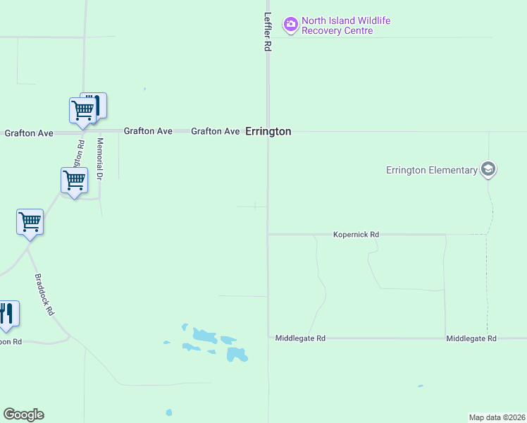 map of restaurants, bars, coffee shops, grocery stores, and more near 1392 Leffler Road in Errington