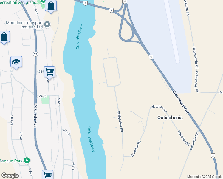 map of restaurants, bars, coffee shops, grocery stores, and more near 997 Bridgeview Road in Castlegar