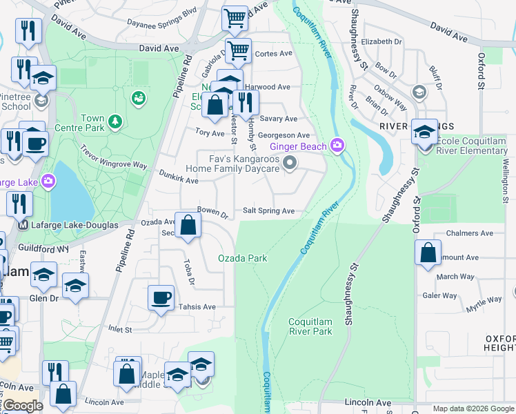 map of restaurants, bars, coffee shops, grocery stores, and more near 3213 Salt Spring Avenue in Coquitlam