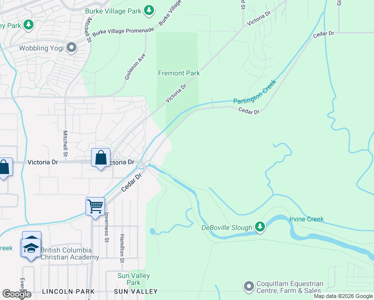 map of restaurants, bars, coffee shops, grocery stores, and more near 4136 Cedar Drive in Coquitlam