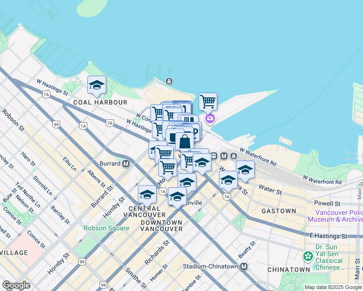 map of restaurants, bars, coffee shops, grocery stores, and more near in Vancouver