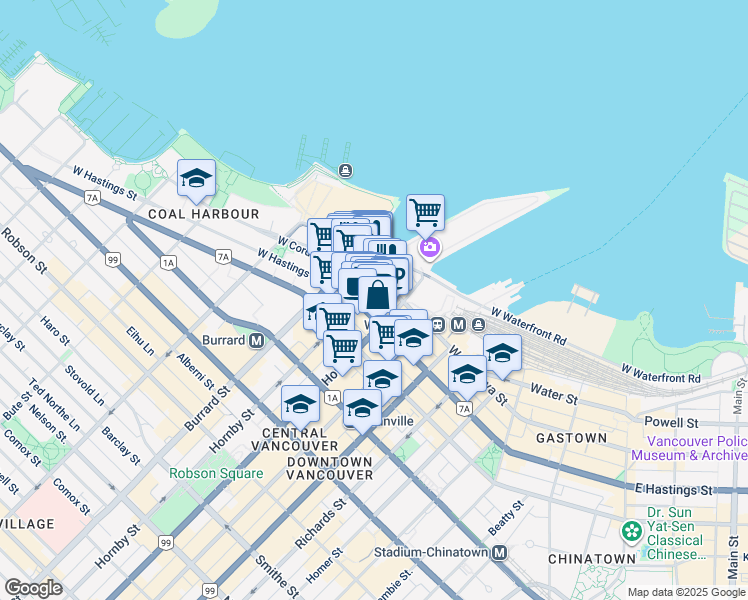 map of restaurants, bars, coffee shops, grocery stores, and more near in Vancouver