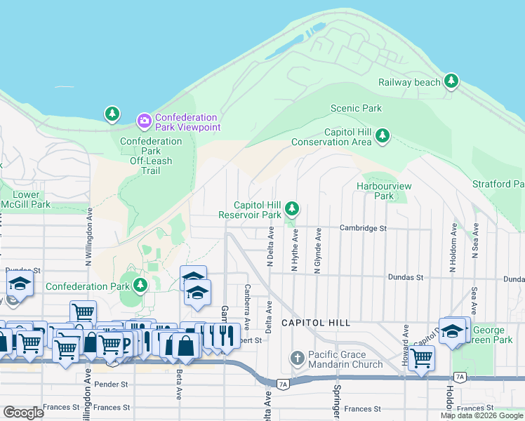 map of restaurants, bars, coffee shops, grocery stores, and more near 4880 Eton Street in Burnaby