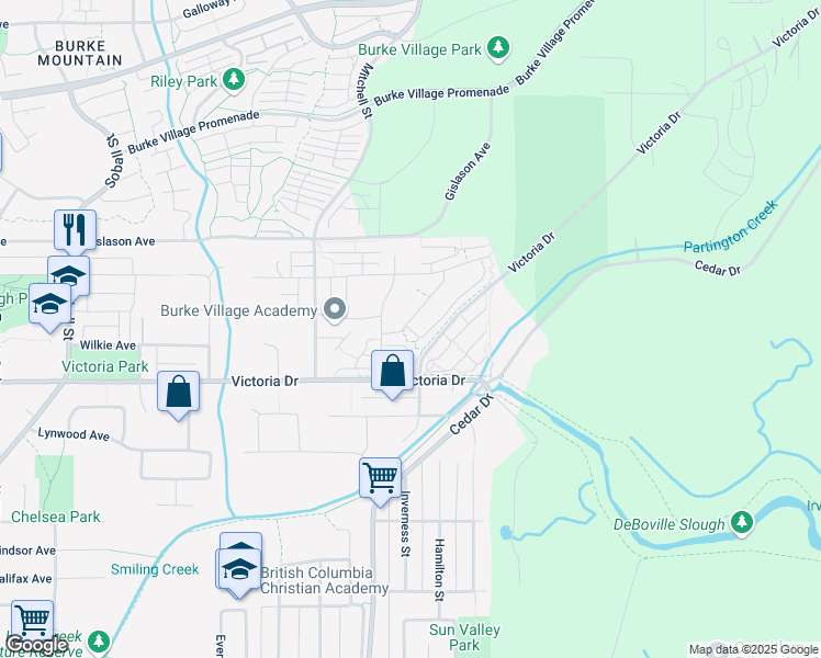map of restaurants, bars, coffee shops, grocery stores, and more near 3548 Monson Crescent in Coquitlam