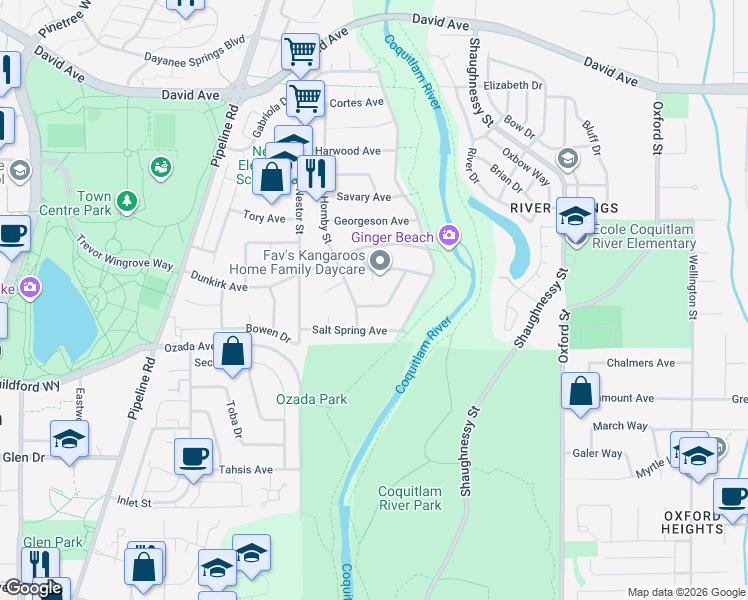 map of restaurants, bars, coffee shops, grocery stores, and more near 3237 Mayne Crescent in Coquitlam