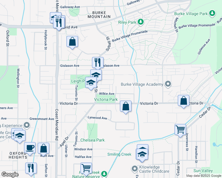 map of restaurants, bars, coffee shops, grocery stores, and more near 1248 Holtby Street in Coquitlam