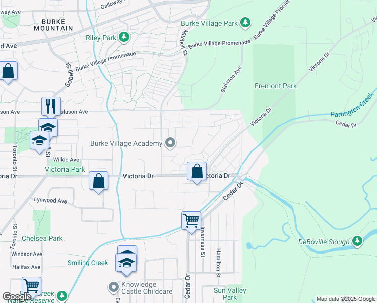 map of restaurants, bars, coffee shops, grocery stores, and more near 1238 Rocklin Street in Coquitlam