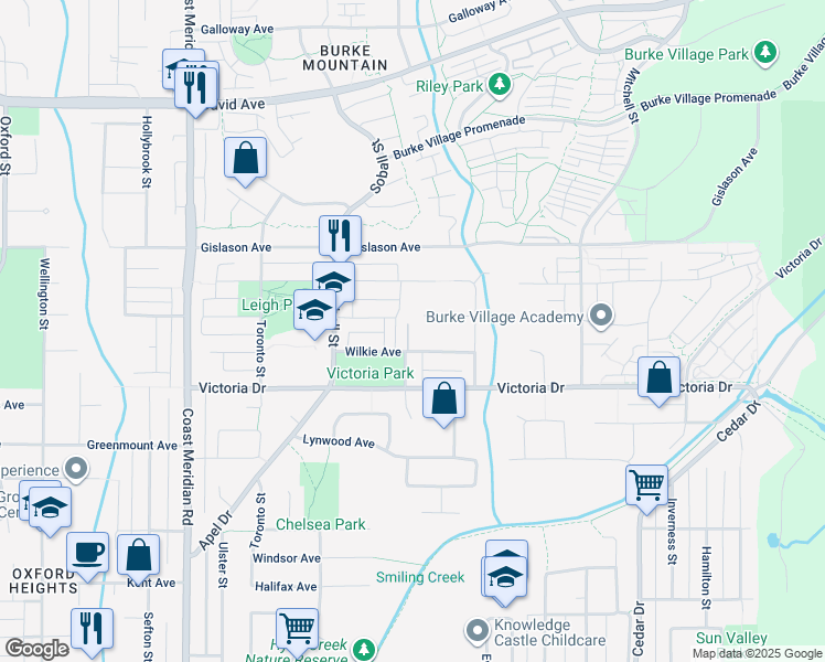 map of restaurants, bars, coffee shops, grocery stores, and more near 3456 Darwin Avenue in Coquitlam
