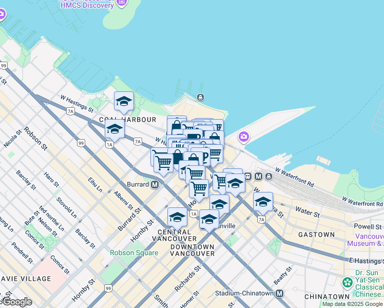 map of restaurants, bars, coffee shops, grocery stores, and more near in Vancouver