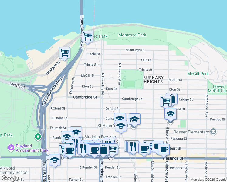 map of restaurants, bars, coffee shops, grocery stores, and more near 3766 Eton Street in Burnaby