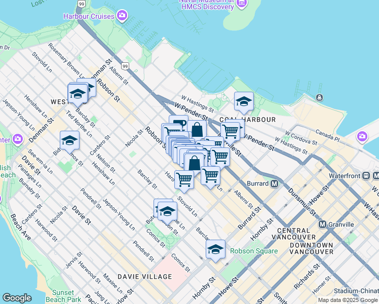 map of restaurants, bars, coffee shops, grocery stores, and more near in Vancouver