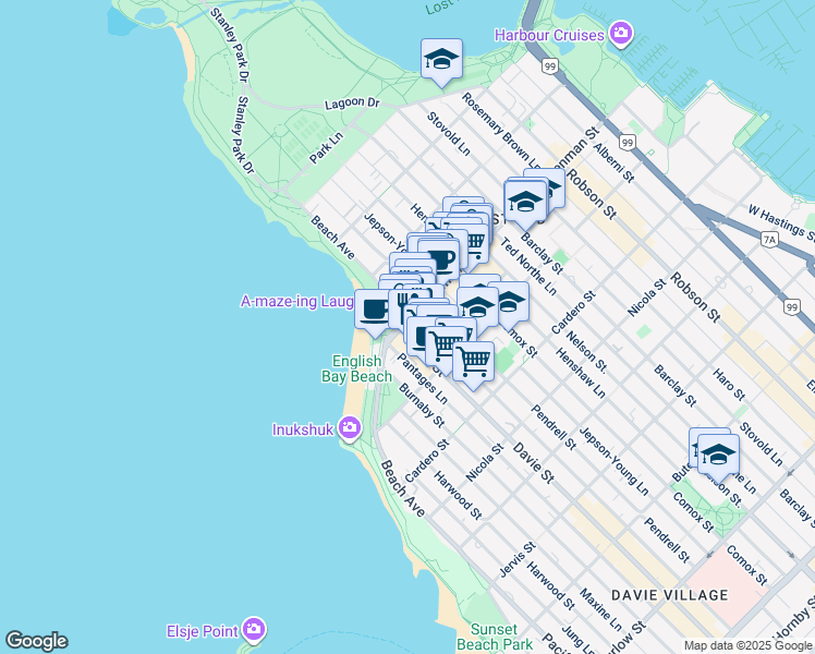 map of restaurants, bars, coffee shops, grocery stores, and more near 1762 Pendrell Street in Vancouver