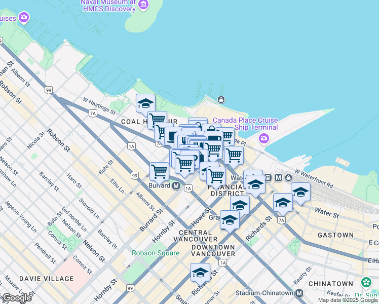 map of restaurants, bars, coffee shops, grocery stores, and more near in Vancouver