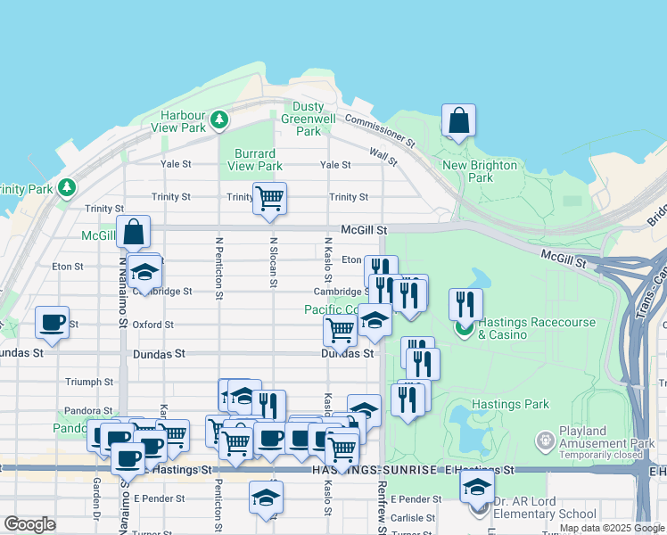 map of restaurants, bars, coffee shops, grocery stores, and more near 2806 Eton Street in Vancouver
