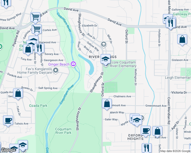 map of restaurants, bars, coffee shops, grocery stores, and more near 1904 Lodge Place in Coquitlam