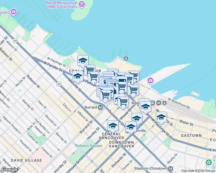 map of restaurants, bars, coffee shops, grocery stores, and more near in Vancouver
