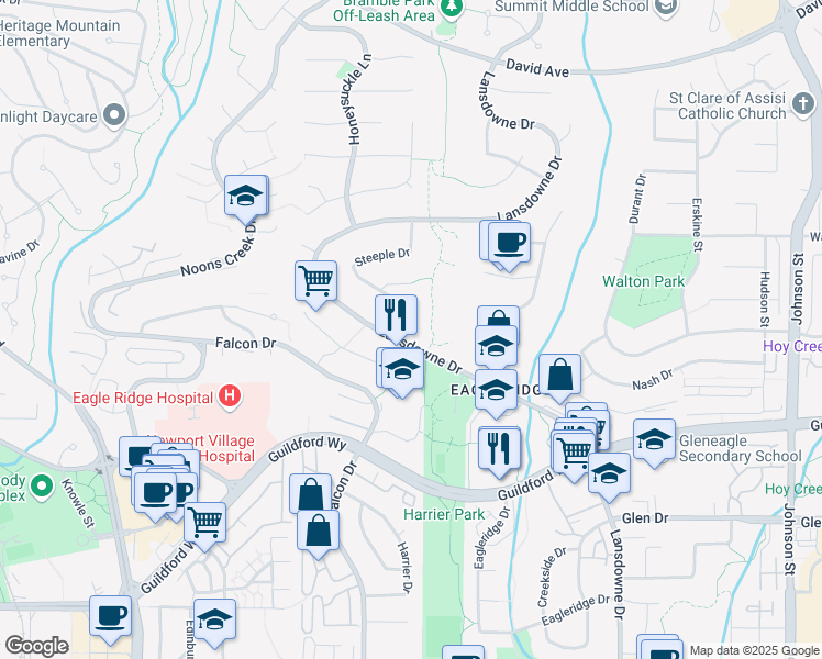 map of restaurants, bars, coffee shops, grocery stores, and more near 1273 Steeple Drive in Coquitlam